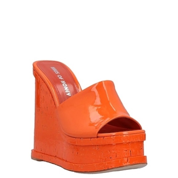 HAUS OF HONEY Laquarel Doll Wedge Mules In Orange Size 38 VGUC